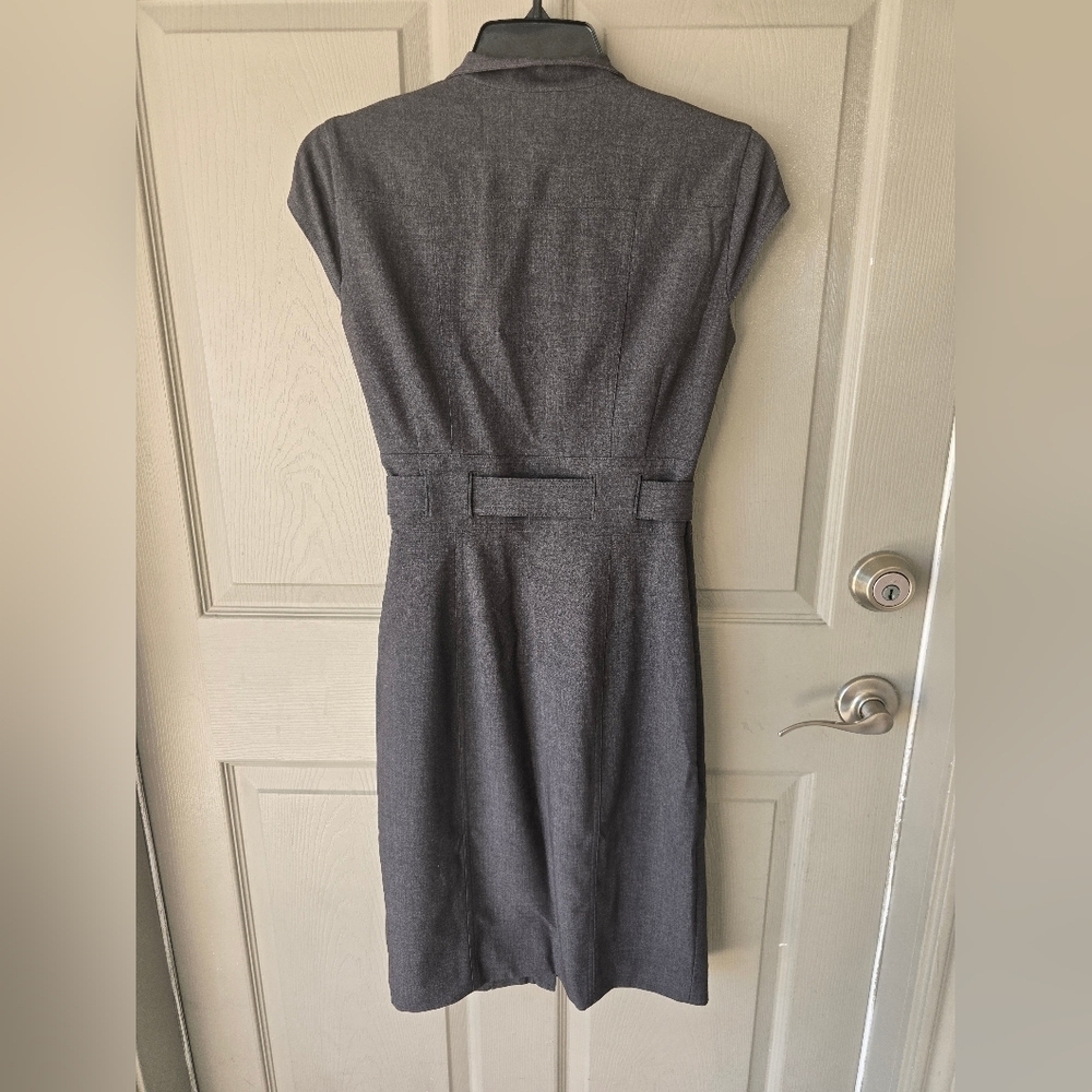 Calvin Klein Dress Sz S Gray Button Down Tie Waist Belted Midi Sleeveless - Picture 9 of 12